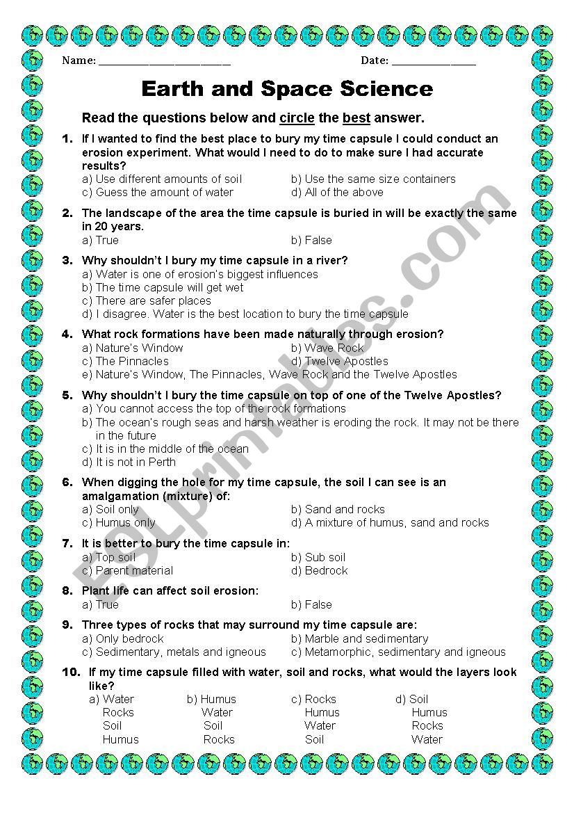 Earth and Space worksheet