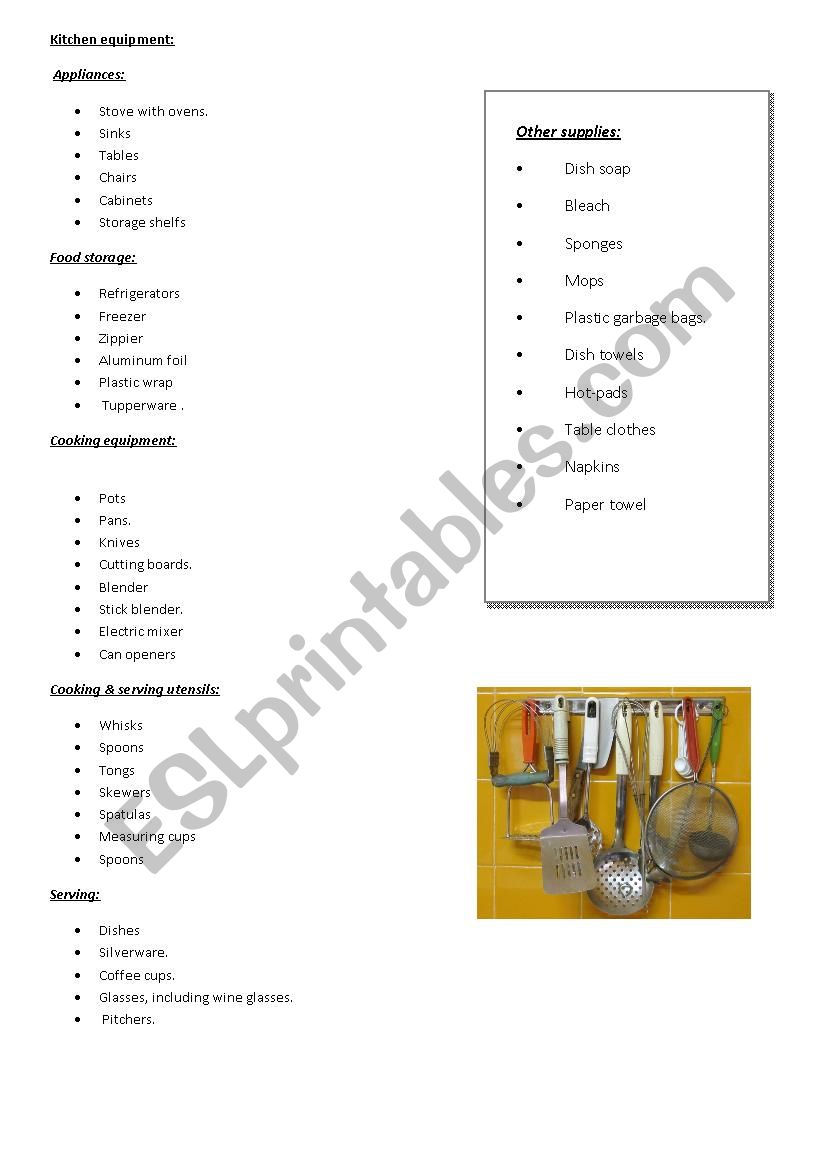 Kitchen utencils worksheet