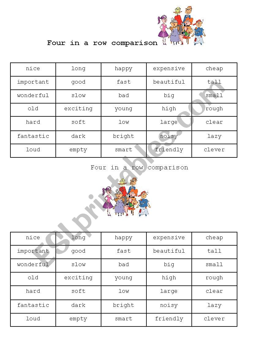 Four in a row comparison worksheet