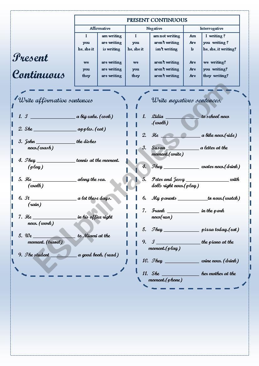 Present Continuous worksheet