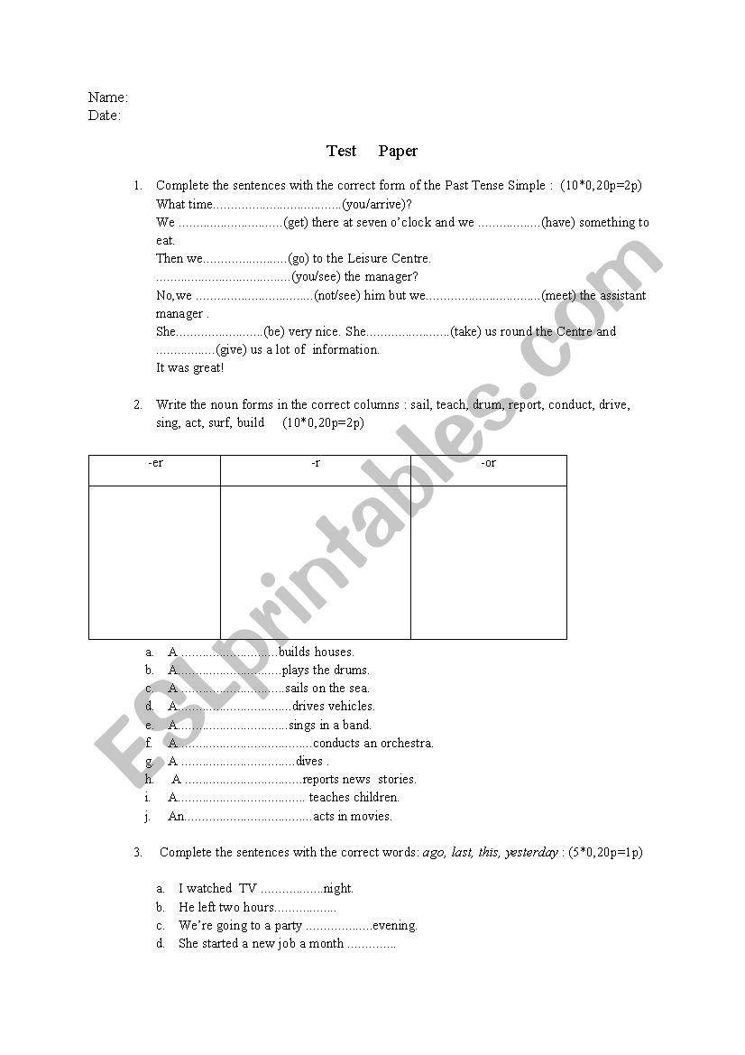 wh - words jobs worksheet