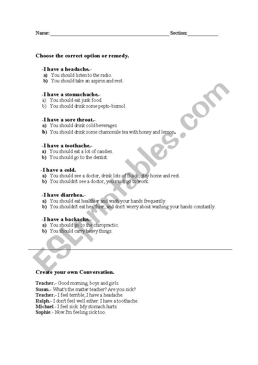 Doctors Advices worksheet