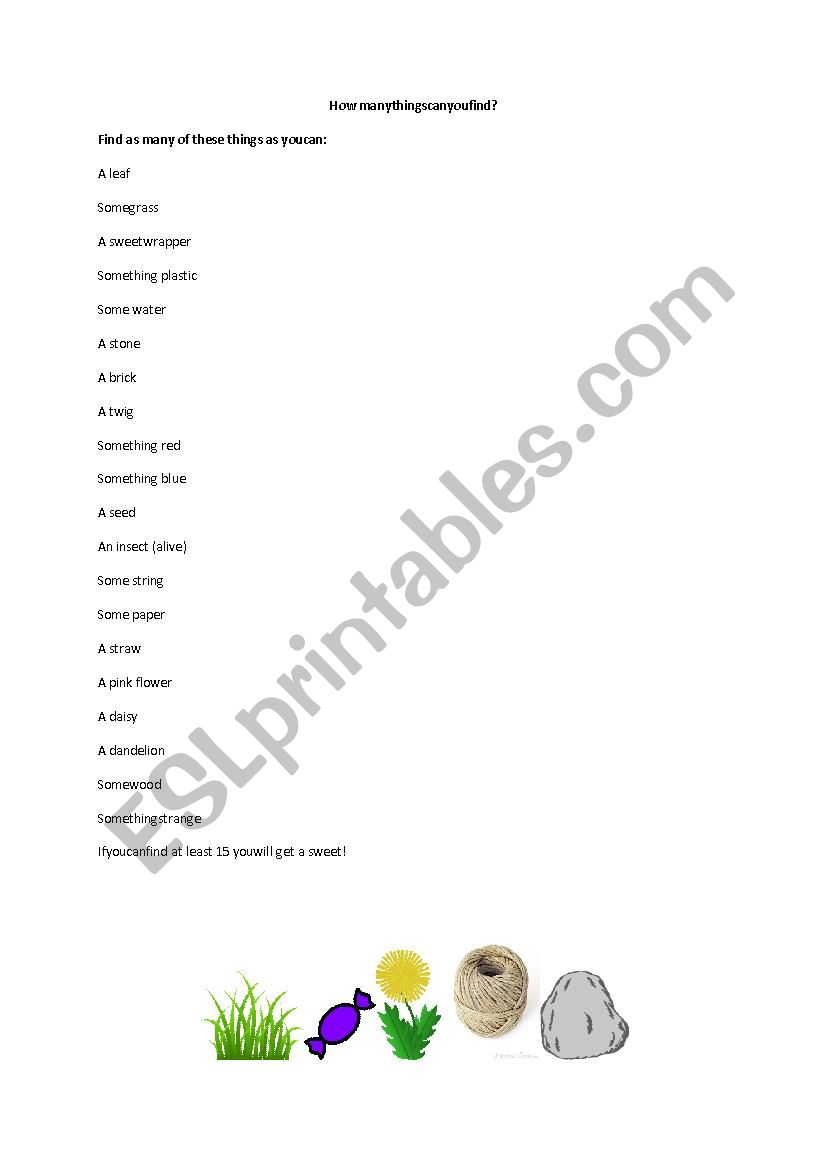 search for things outside.  worksheet