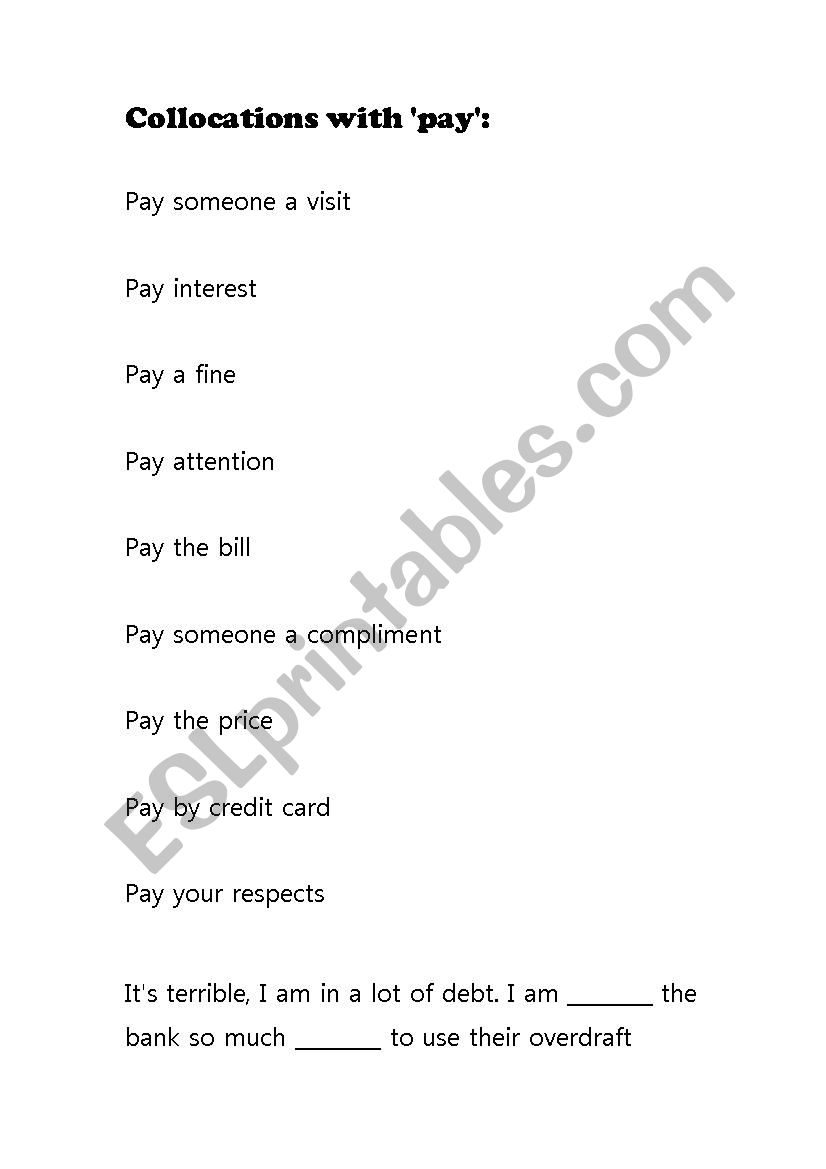 Collocations with pay. worksheet