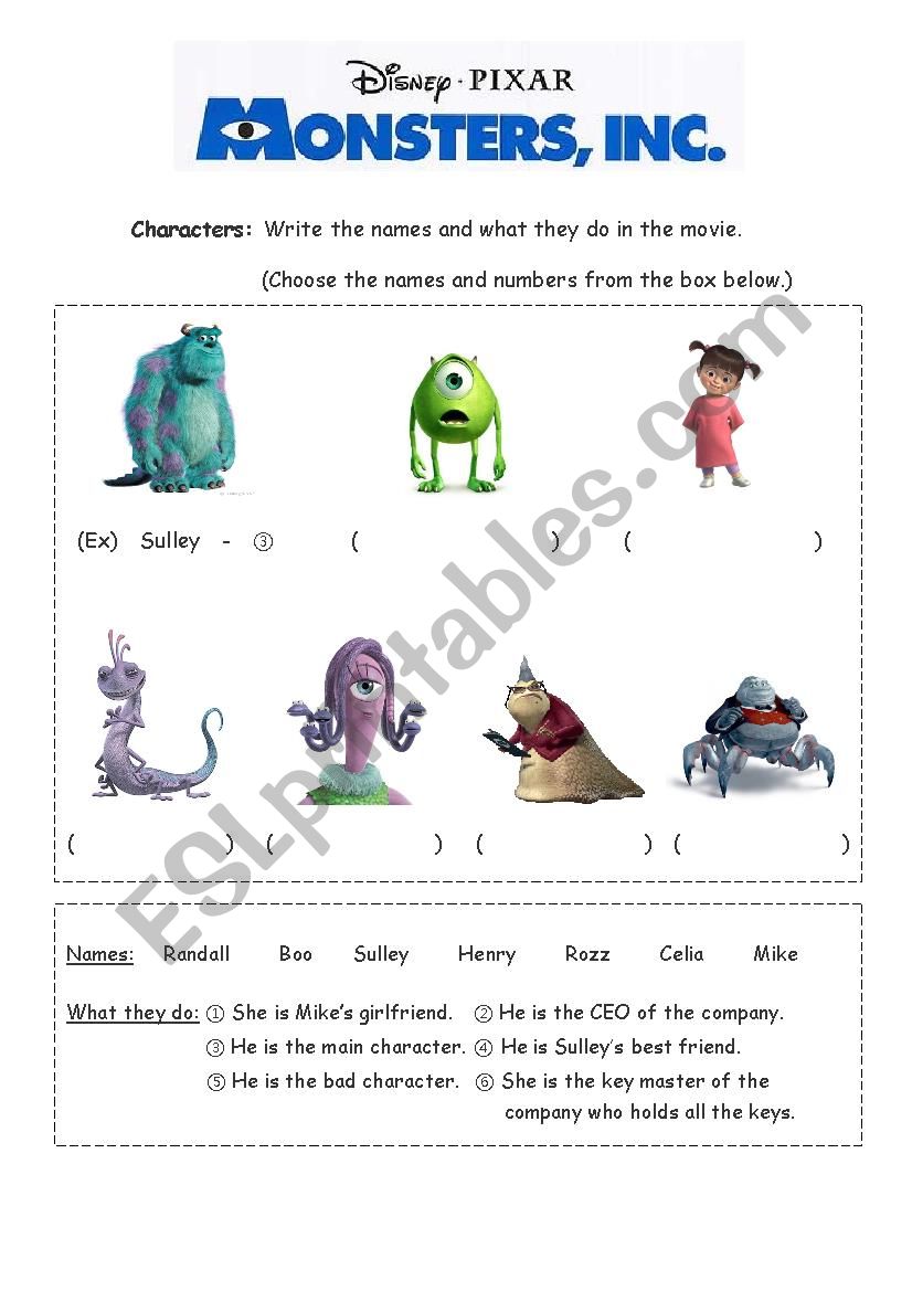 Movie Worksheet_Monster, Inc. worksheet