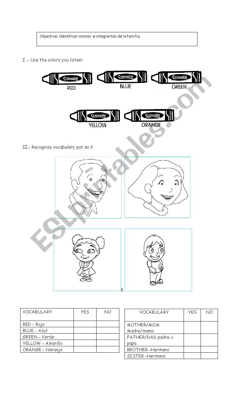 Family and colors worksheet