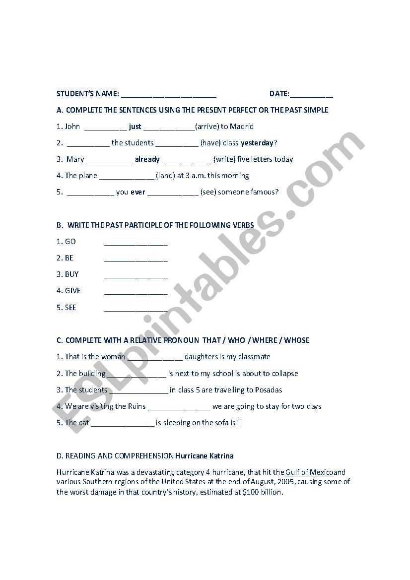 Review Tenses worksheet