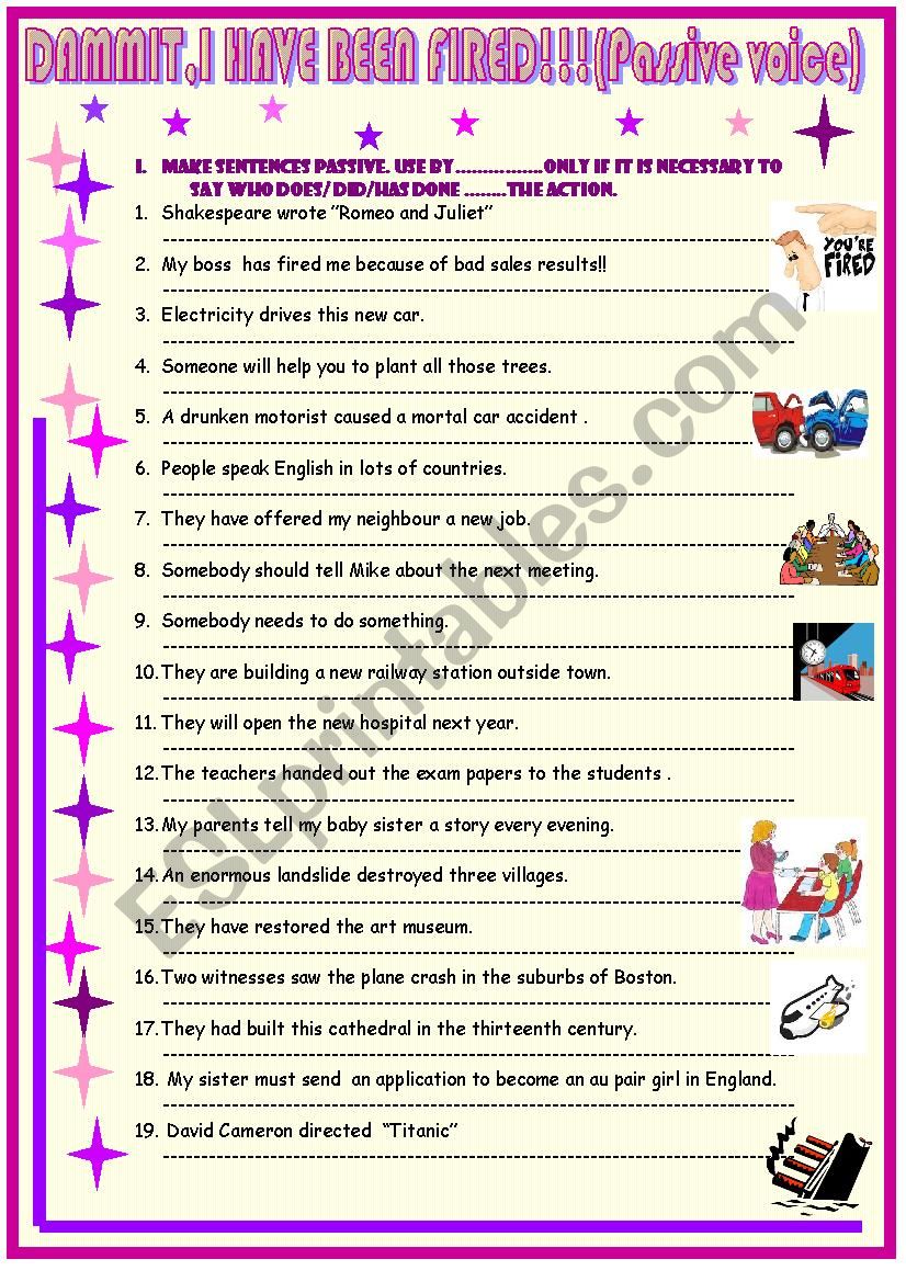 Dammit, I´ve been fired /passive form - ESL worksheet by spied-d-aignel