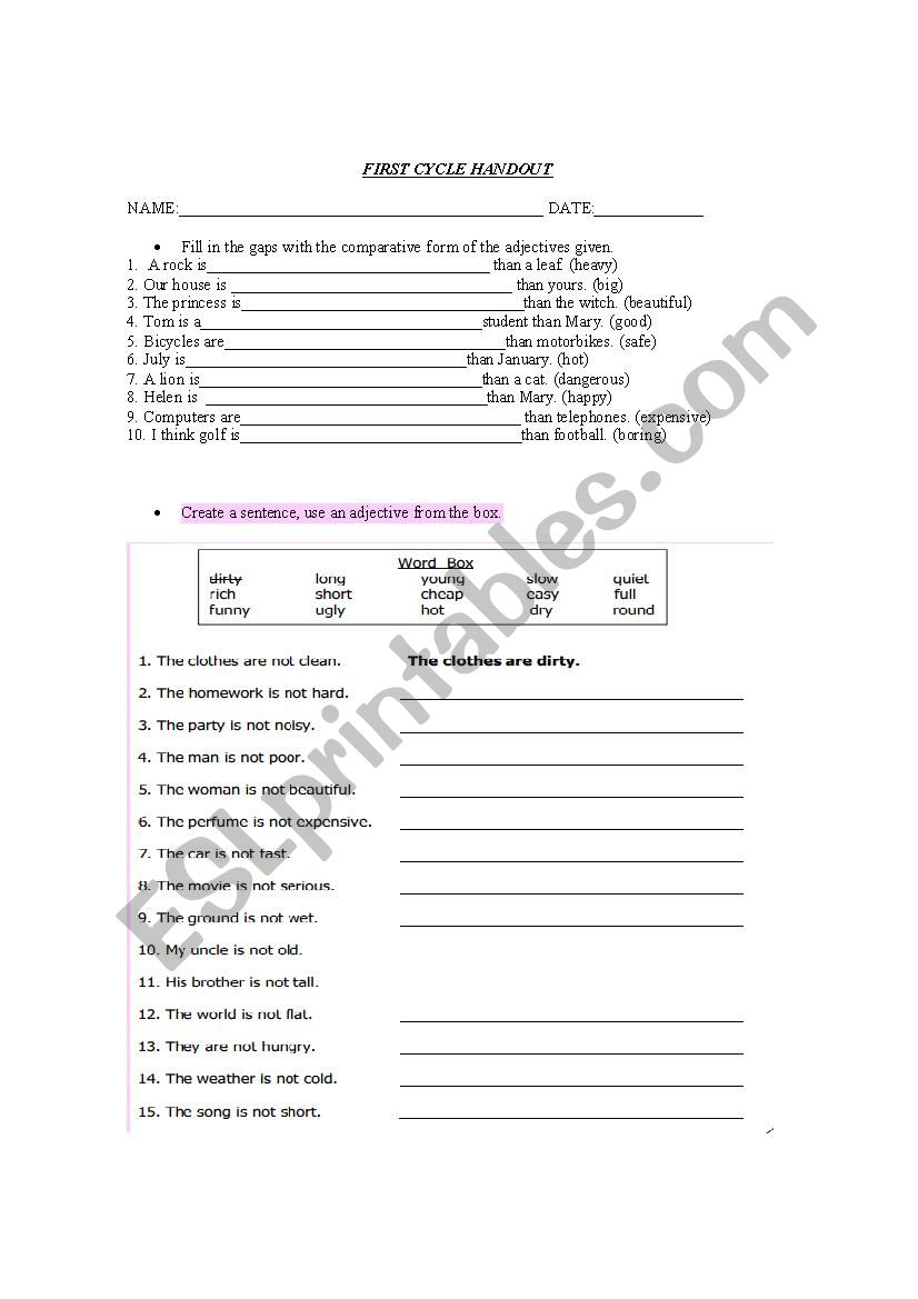Adjectives and Comparisons worksheet