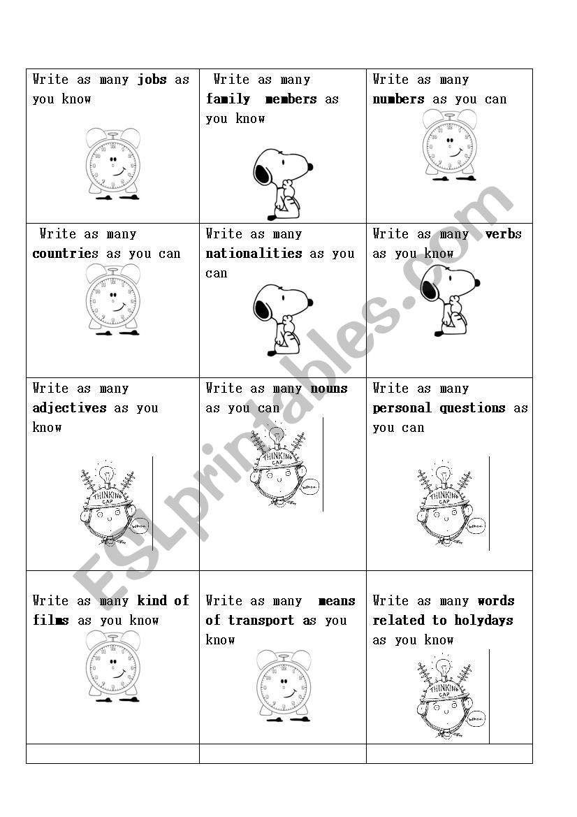 Game: SAY / WRITE AS MANY WORDS AS YOU REMEMBER - ESL worksheet by JEREZ