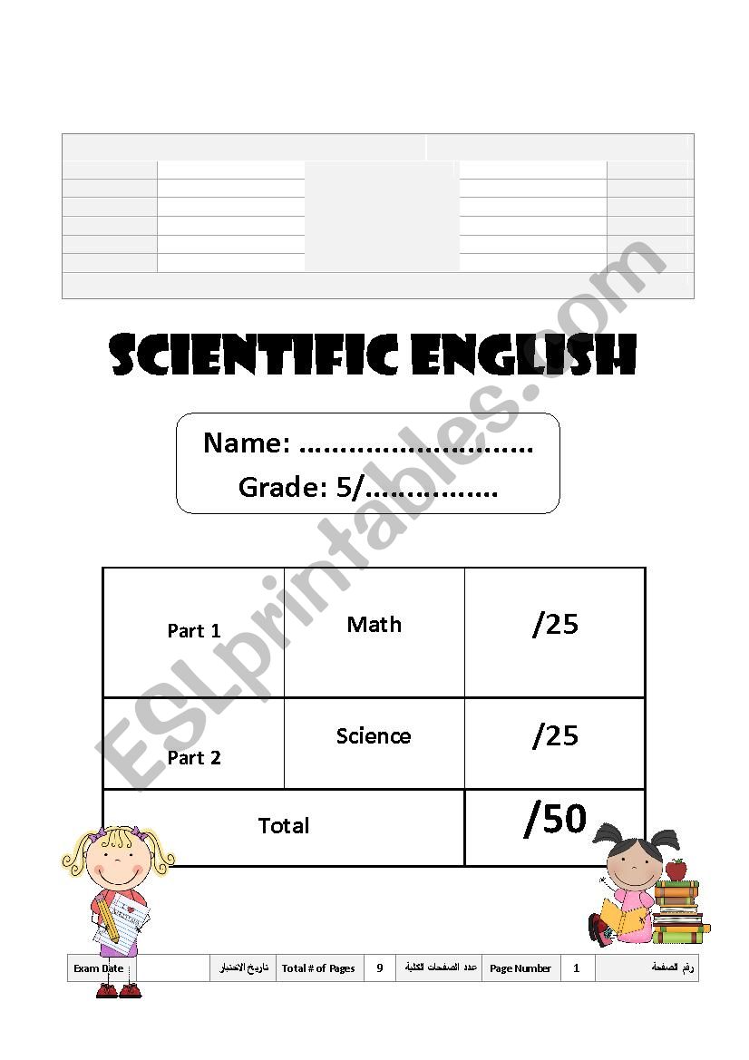 Science and Math Exam worksheet