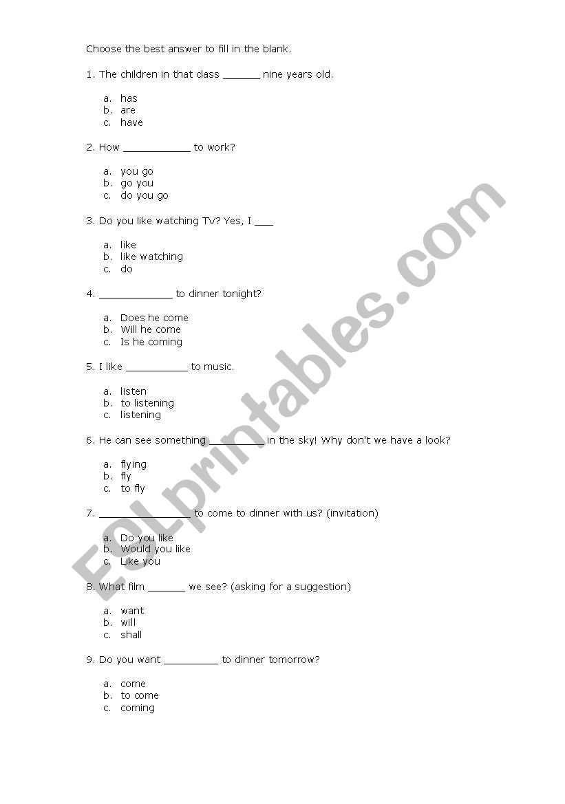 test worksheet