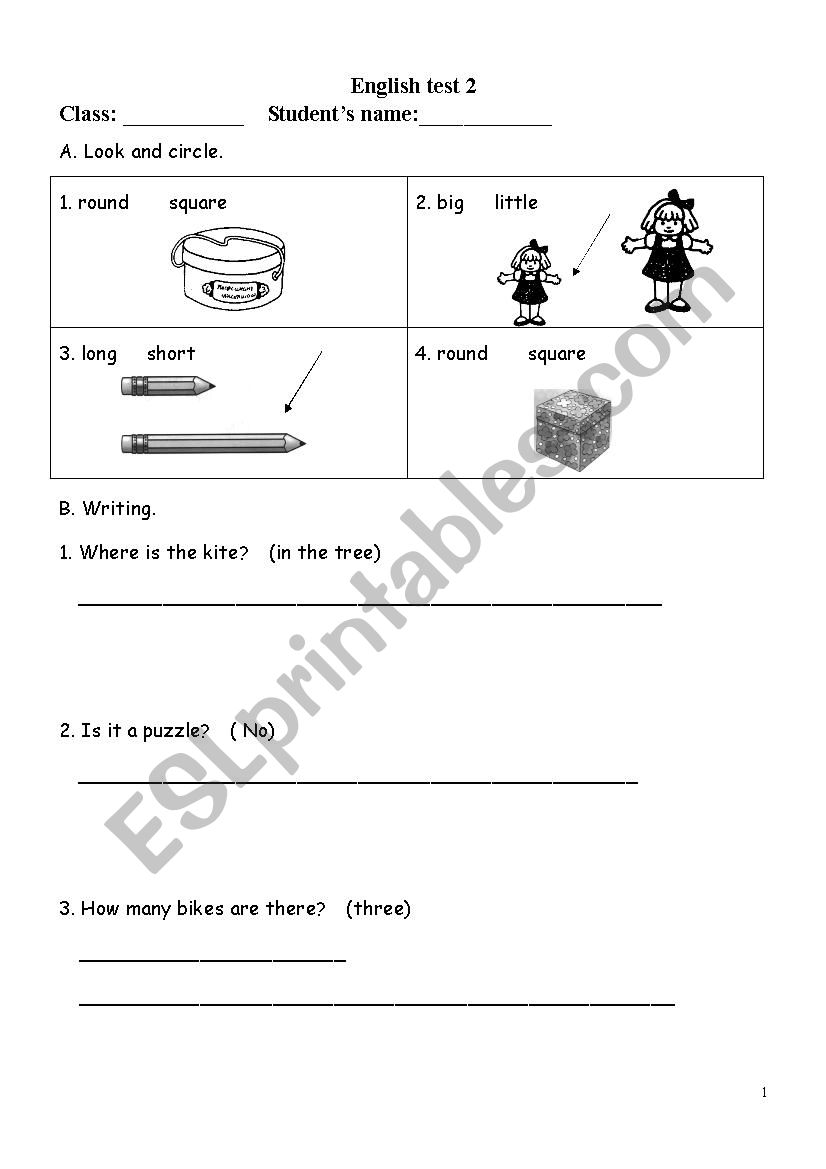 English test 2 worksheet