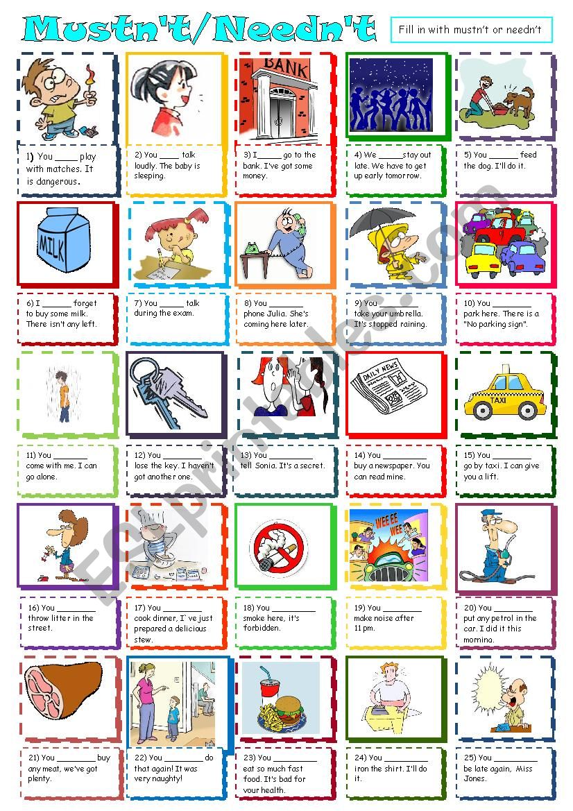 Mustn´t/Needn´t - ESL worksheet by ViviBastidas