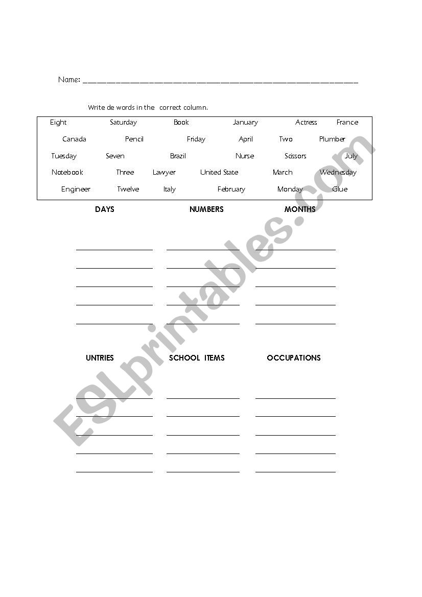 Mix elementary vocabulary worksheet