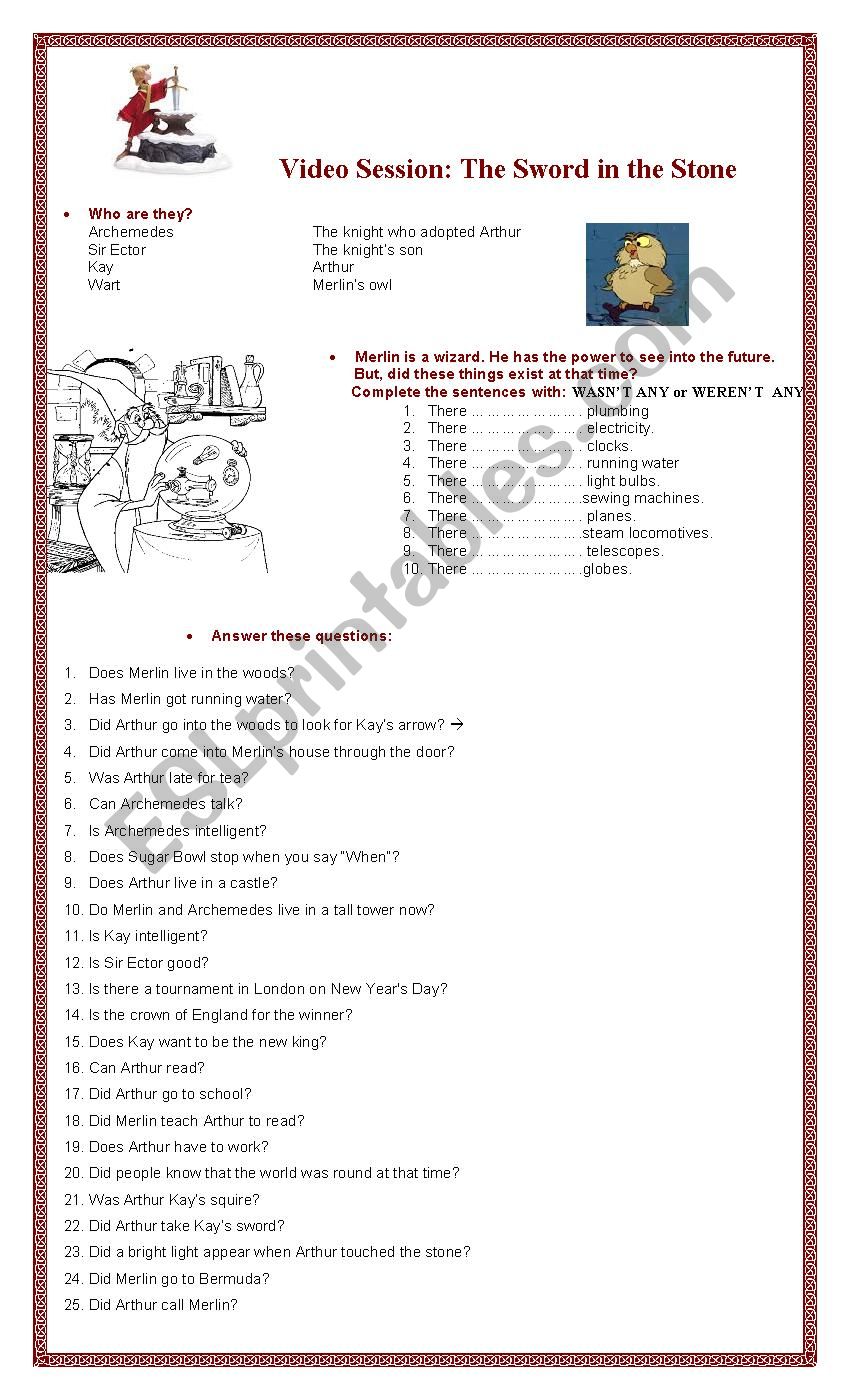 The Sword in the Stone - Video Session - ESL worksheet by Garibaldina