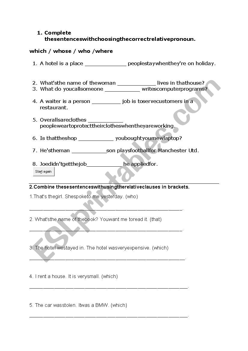 Relative Clause worksheet