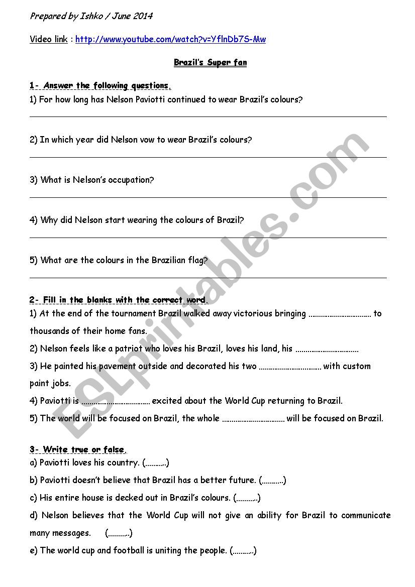 Brazil´s Super Fan - Esl Worksheet By Ishko