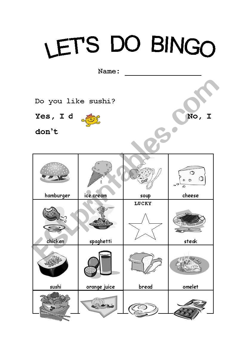 talking bingo worksheet