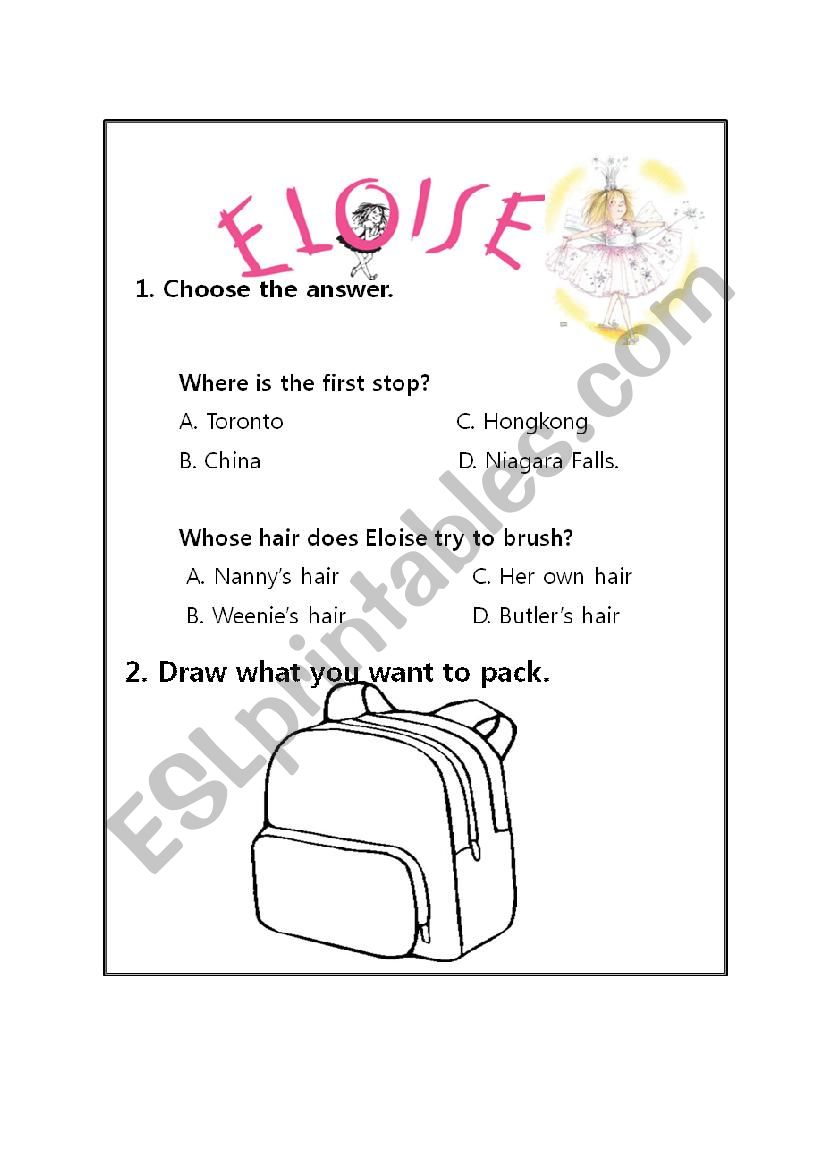 eloise s summer vacation esl worksheet by christine mj