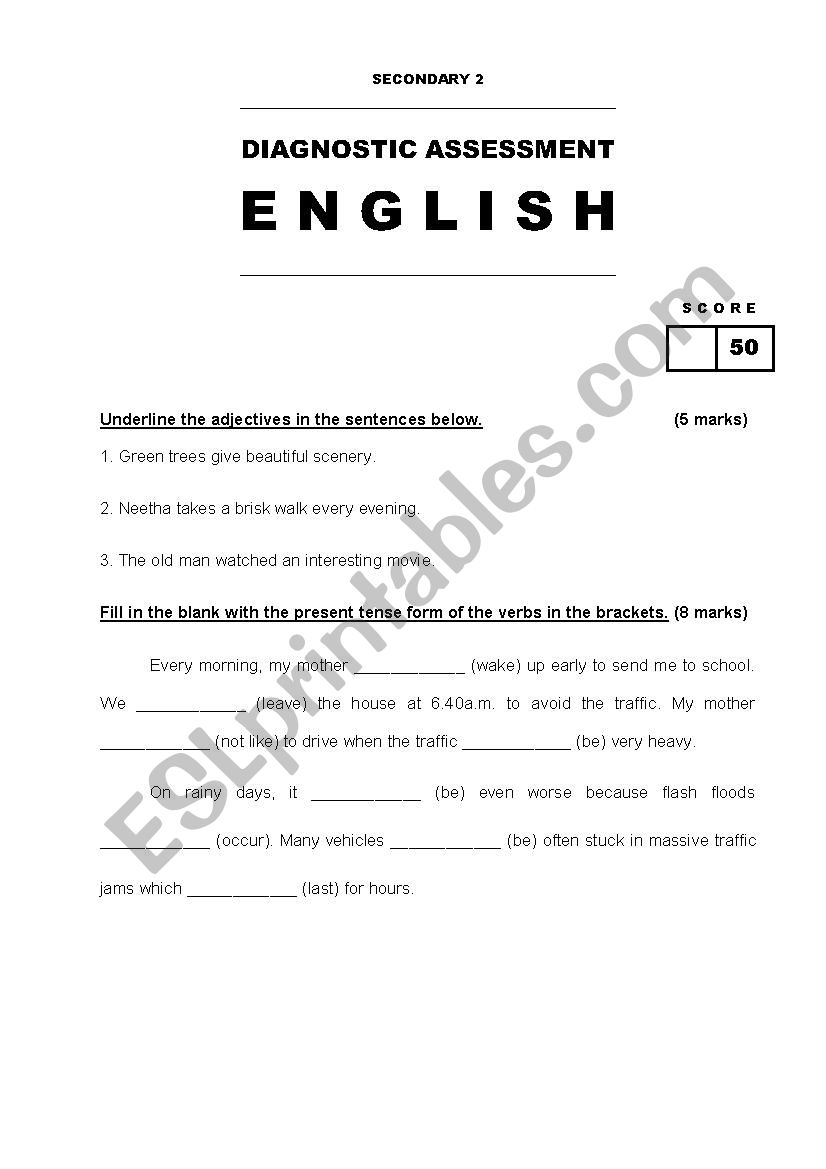 Grade 8 Diagnostics worksheet