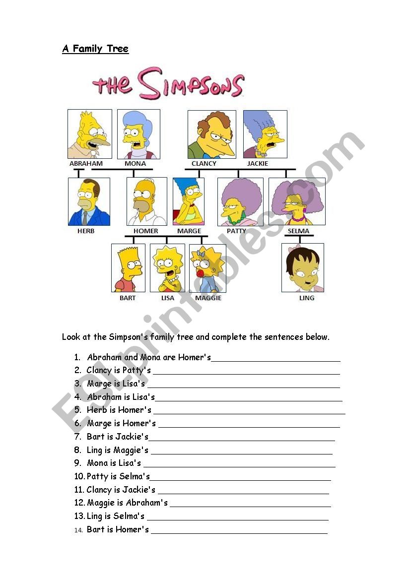 Simpson´s Family Tree - ESL worksheet by mzyagel