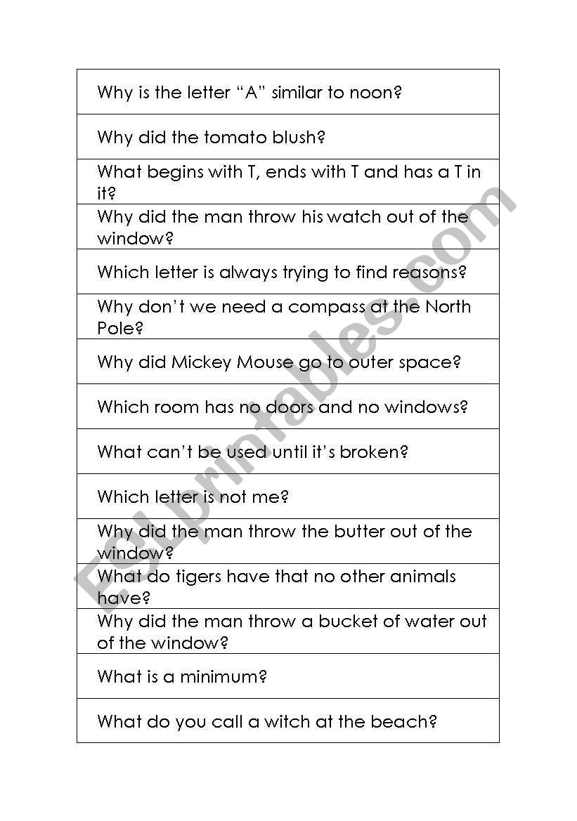 Riddles worksheet