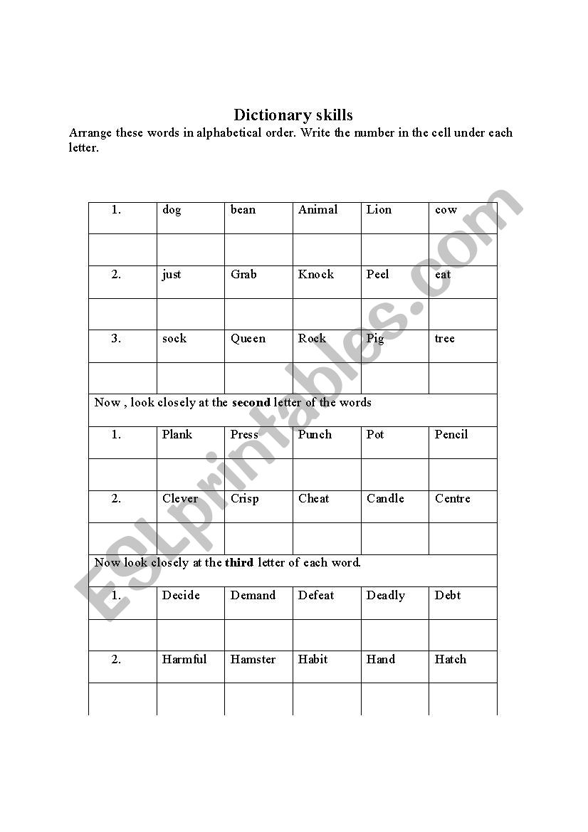 Dictionary skill worksheet