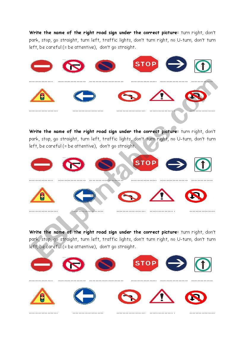 Must or mustn´t - road signs - ESL worksheet by cristelle