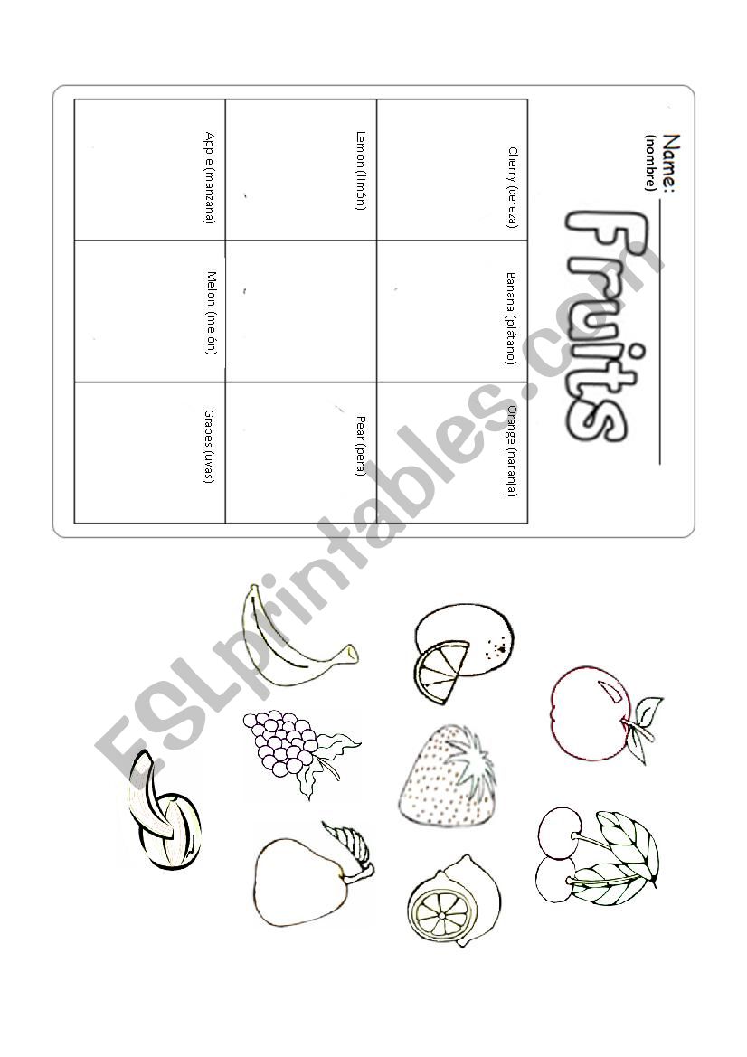 Bingo Fruits worksheet