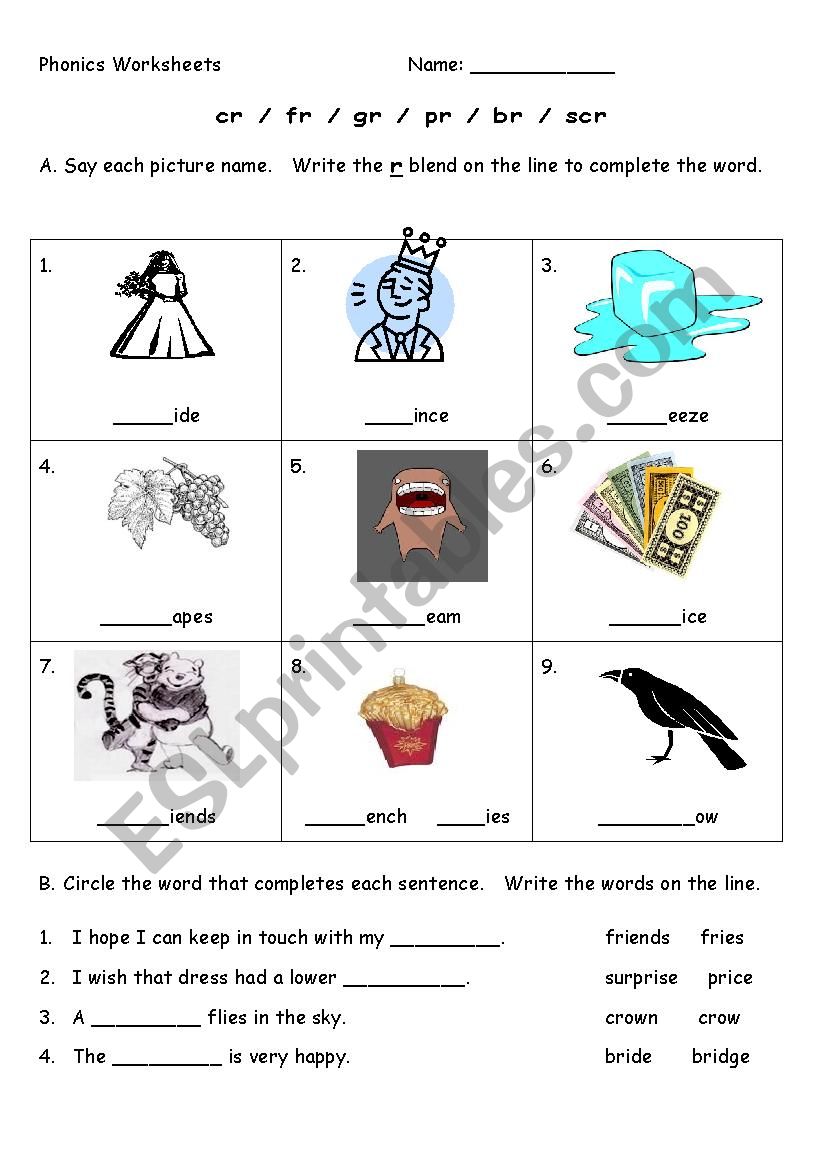 blends phonics worksheets