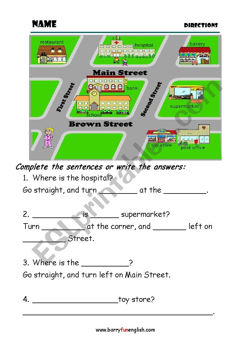 Direction - ESL worksheet by tjcarol777