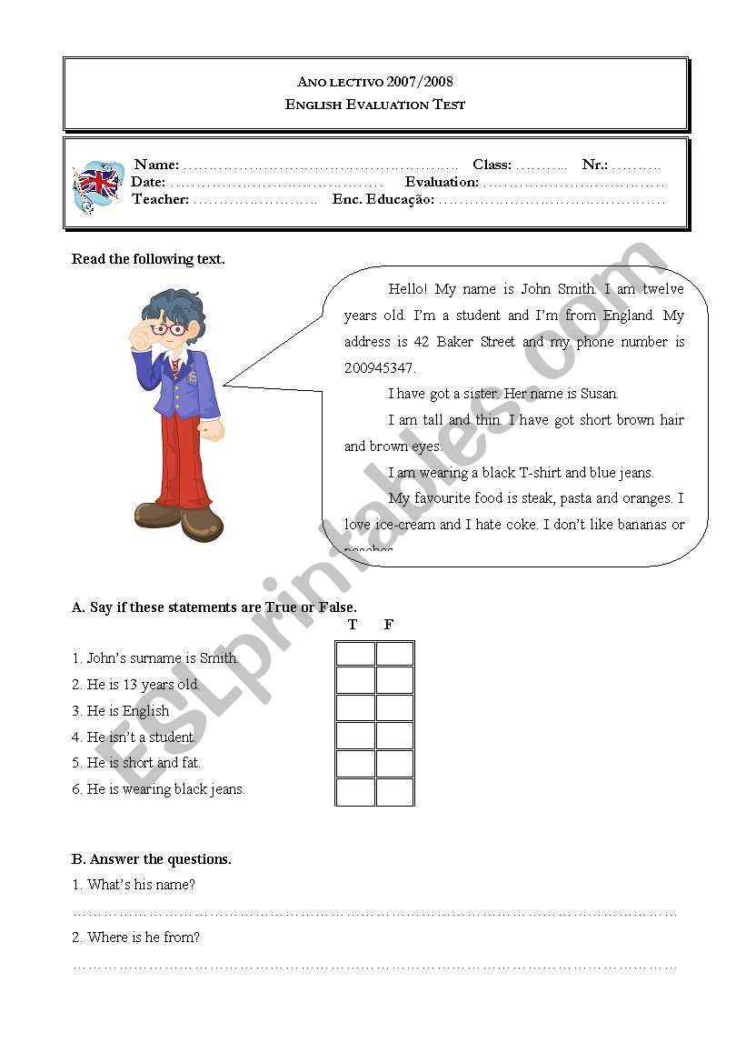 Food (test): part 1 worksheet