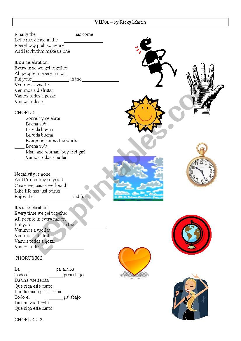 Vida - by Ricky Martin worksheet