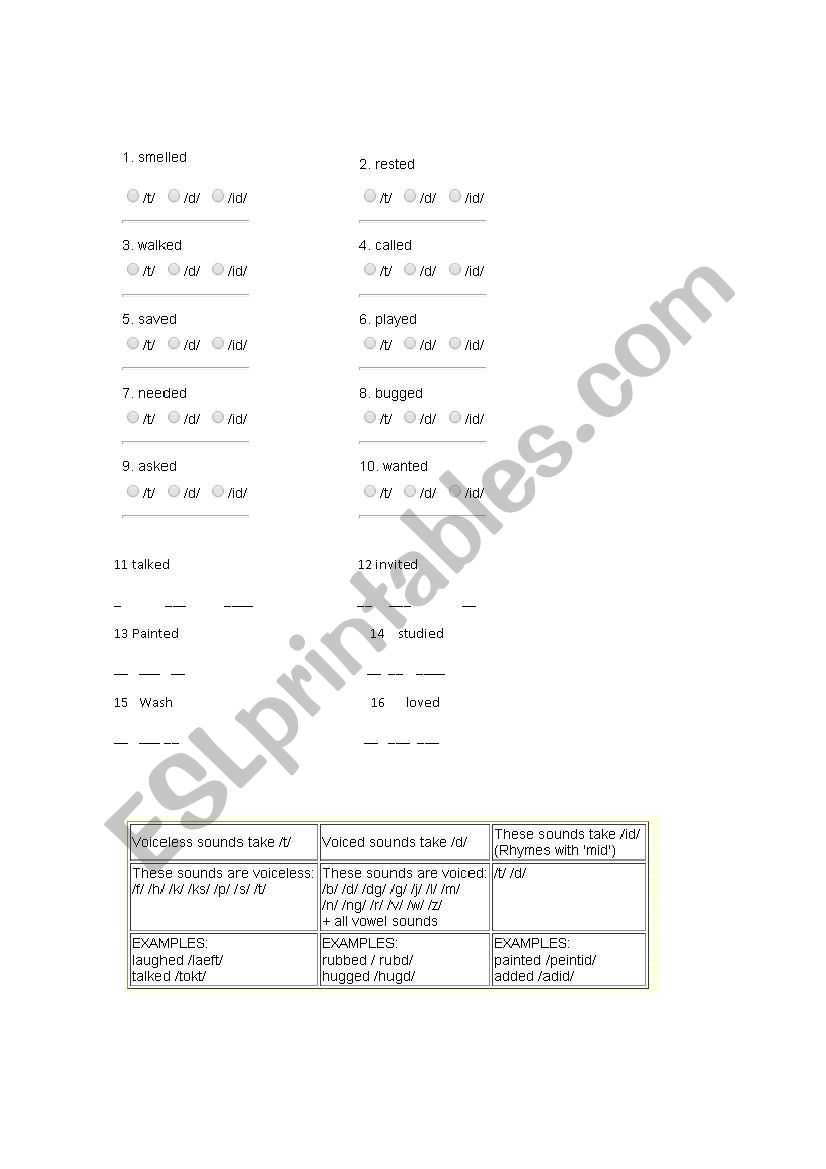 regular verbs in past worksheet