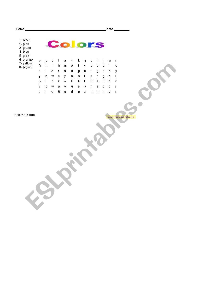 Colours worksheet