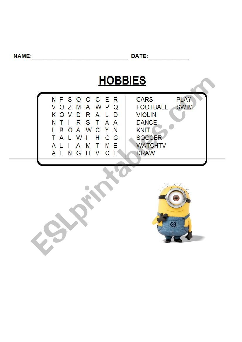 Hobbies worksheet