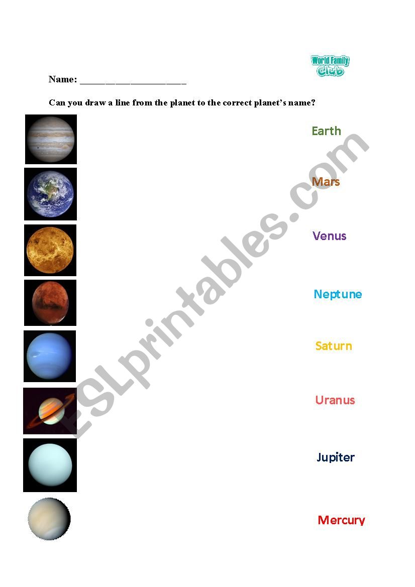 planet matching worksheet worksheet