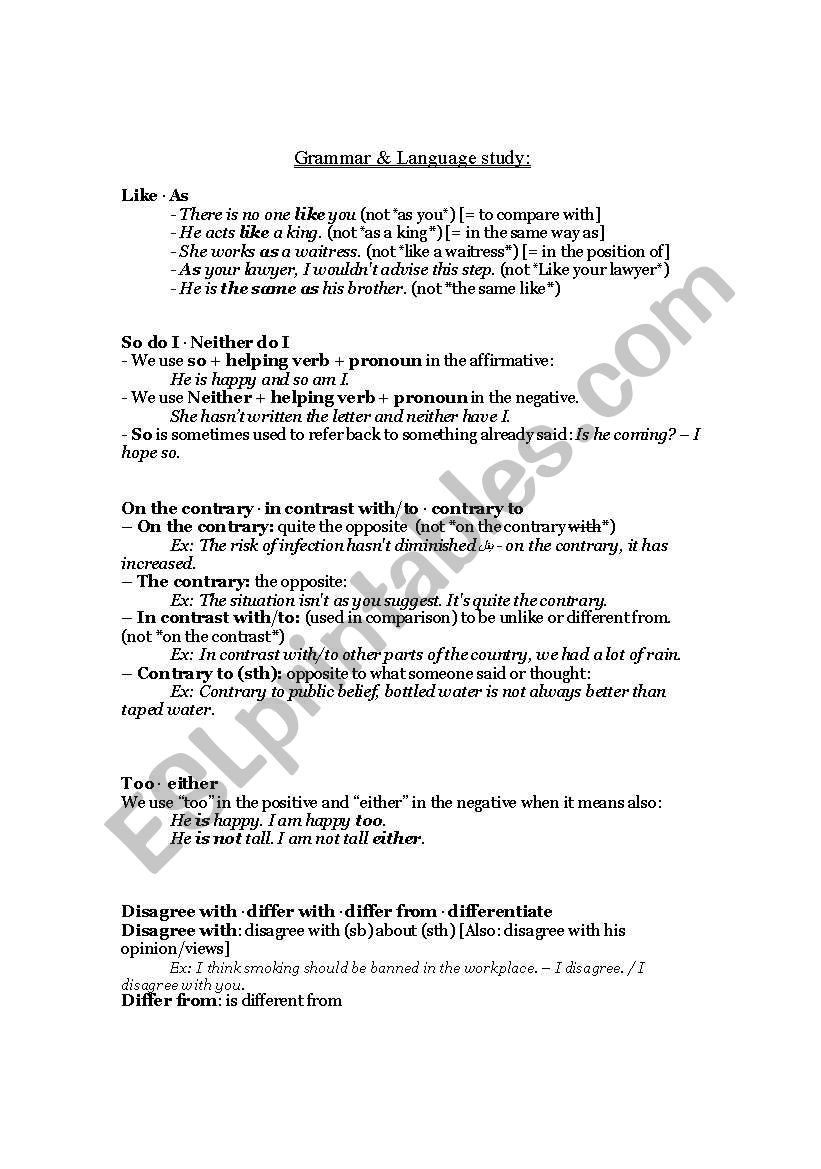 language study  worksheet