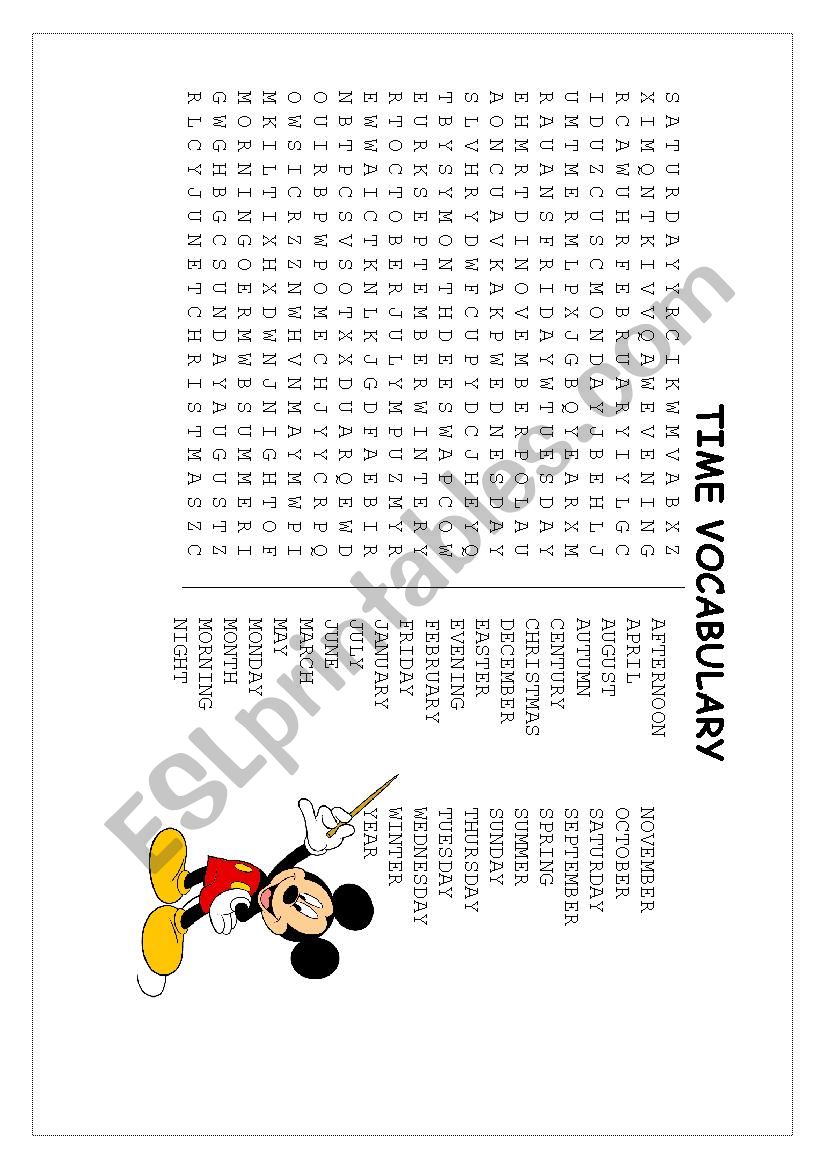 Time Vocabulary Puzzle  worksheet