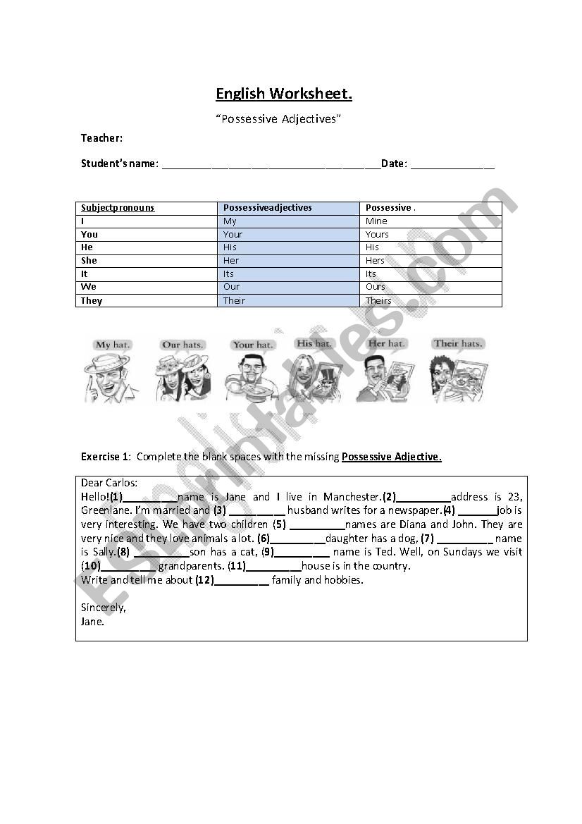 Possessive adjectives worksheet