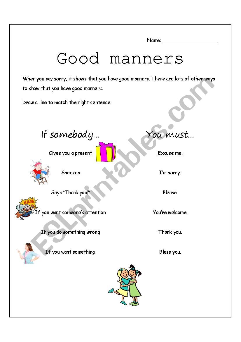 good manners esl worksheet by tarrynr