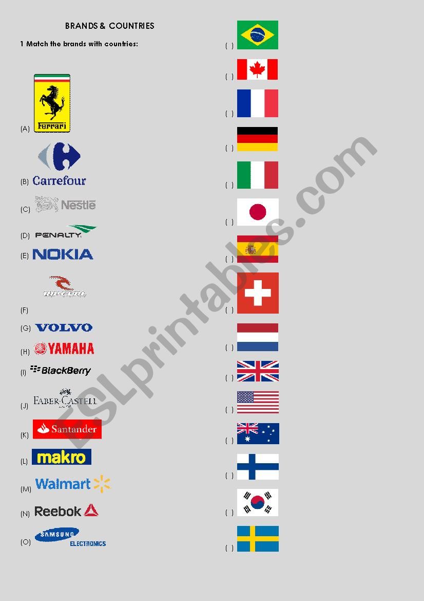 Brands & Countries 01 worksheet