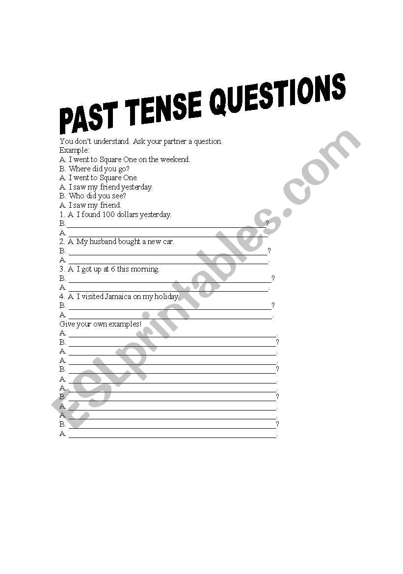 english worksheets past tense questions