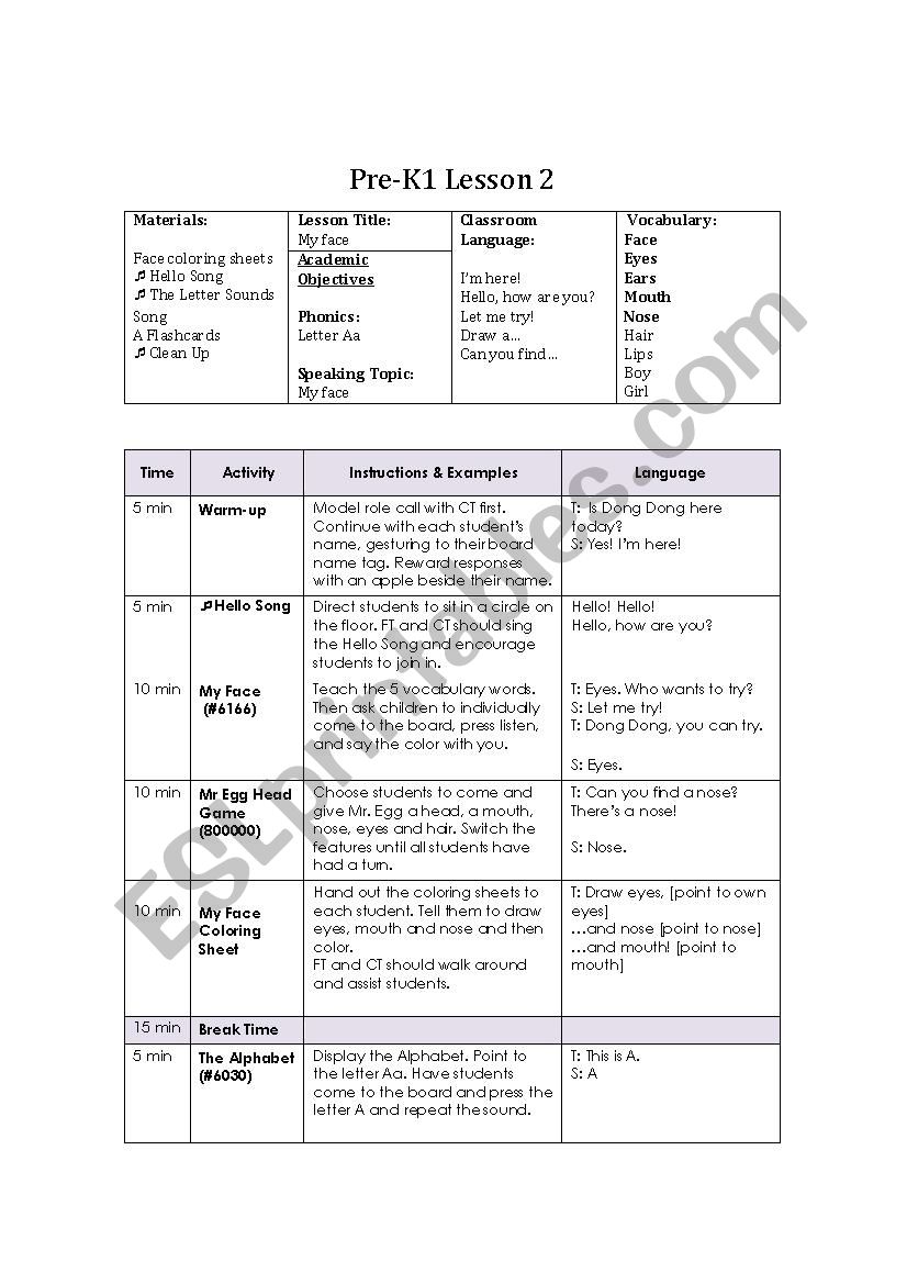 ORIENTATION Pre-K worksheet