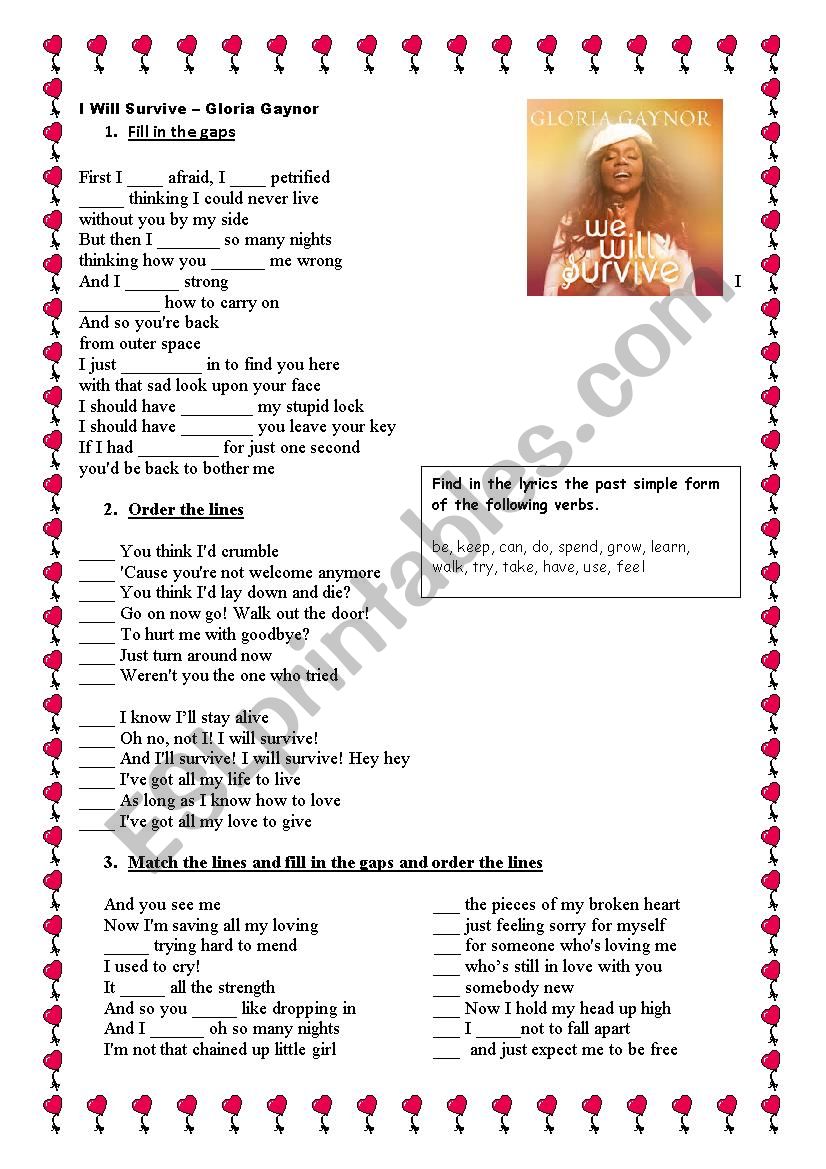 Song I Will Survive Gloria Gaynor Esl Worksheet By Voitec