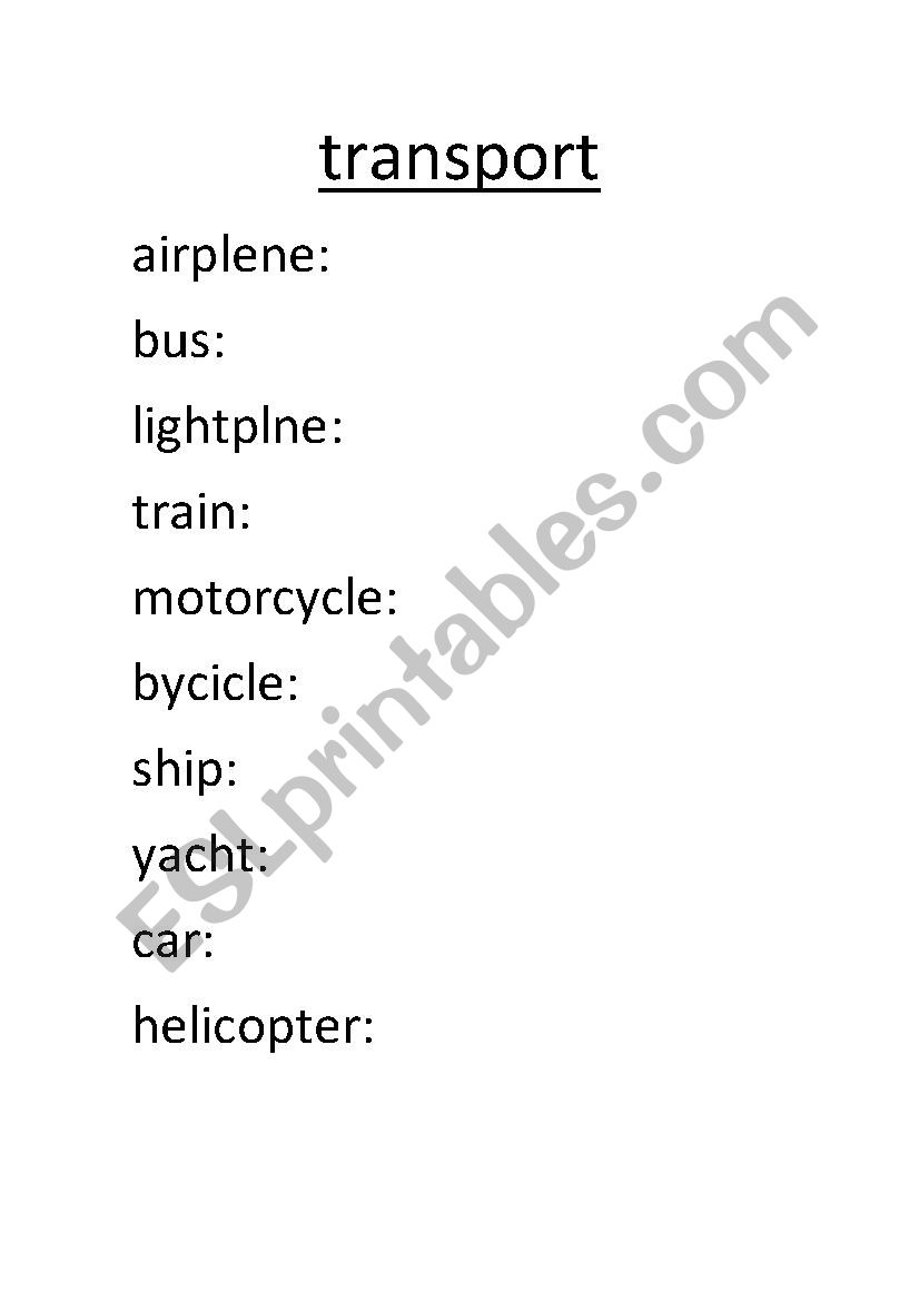 transport worksheet