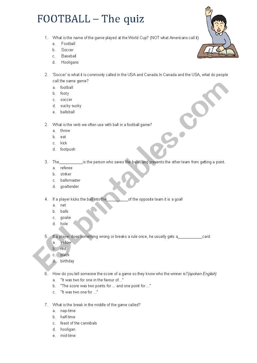 Football - The Quiz worksheet