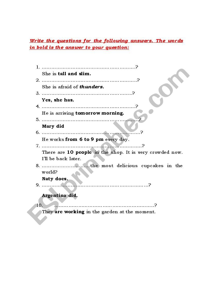 Given Answers worksheet