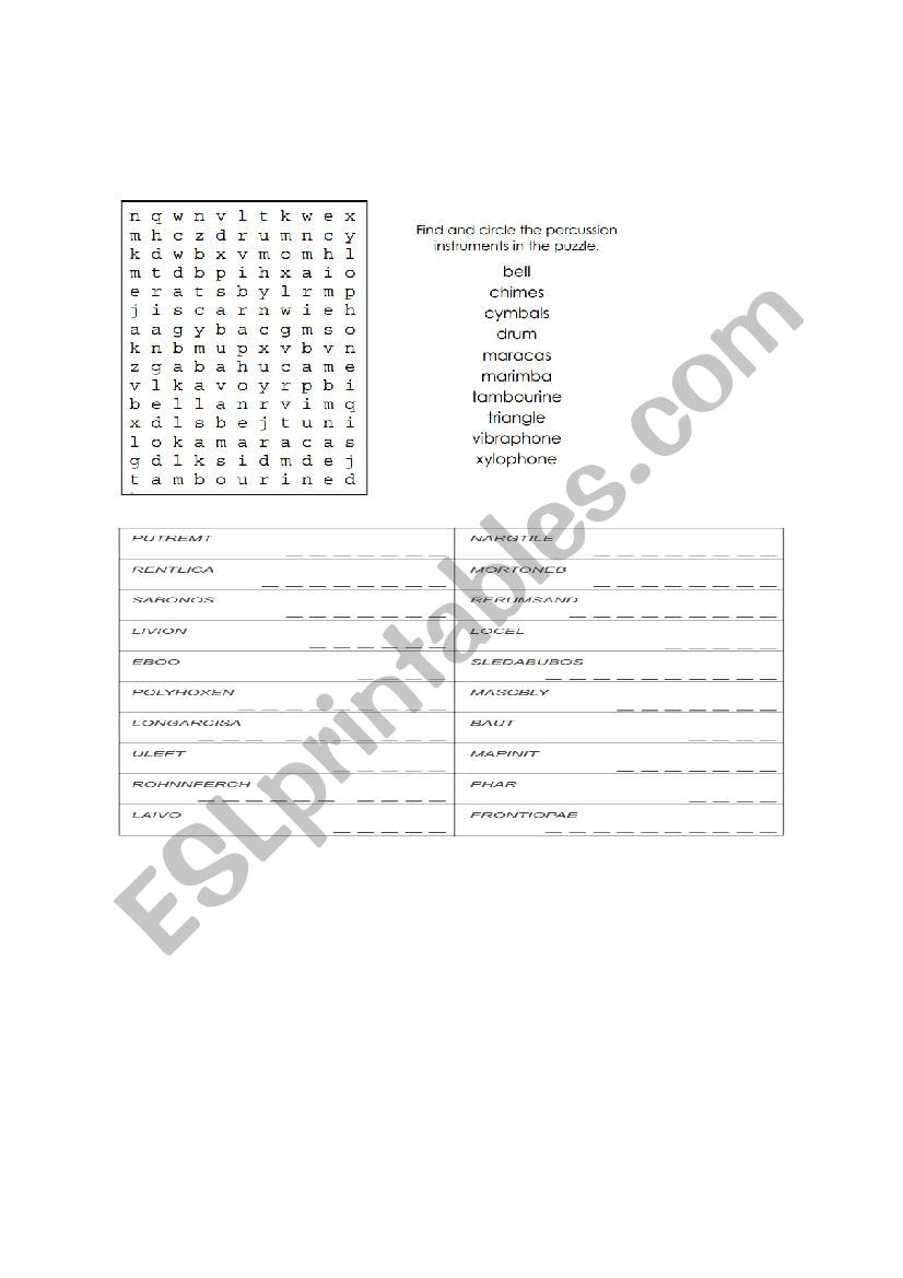 Instruments worksheet